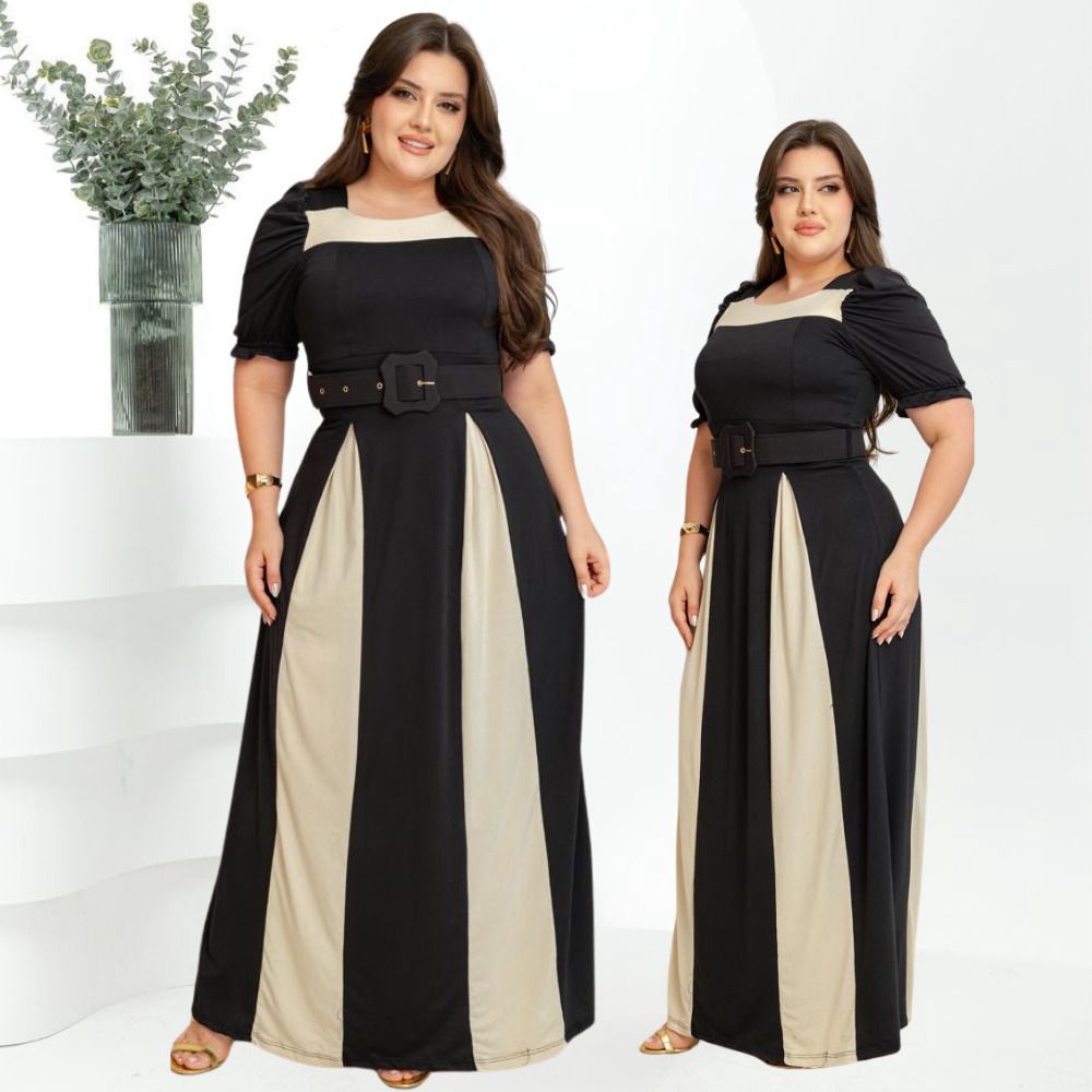 Vestido Feminino Longo Luxo Manga Princesa Moda Evangélica Plus Size Congresso Fardamento Bicolor