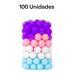 100 Unidades de Bolinha Plástica Colorida Roxo Rosa Branca e Azul Piscina Promoção 100 e 50 - Não Amassam