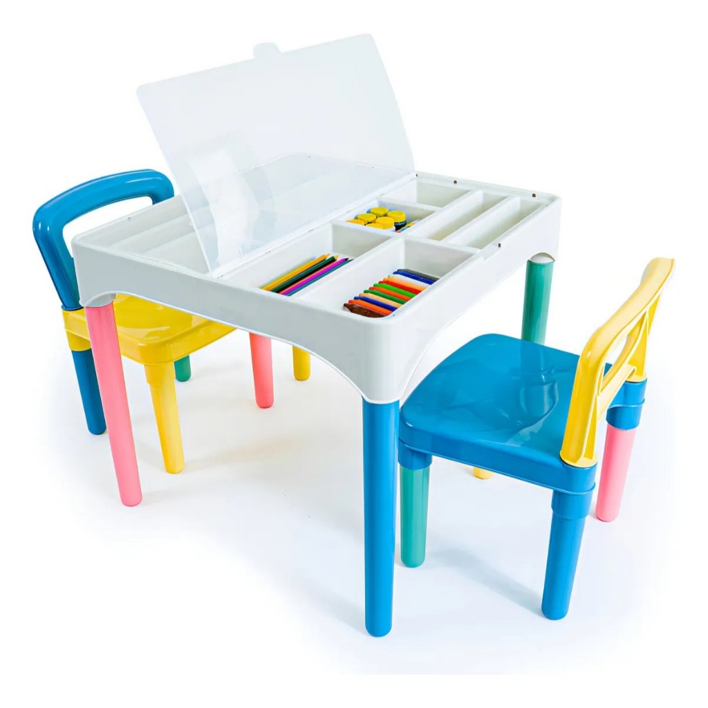 Mesa Mesinha Infantil Didática Educativa Picolor Com Tampa e 2 Cadeiras Poliplac