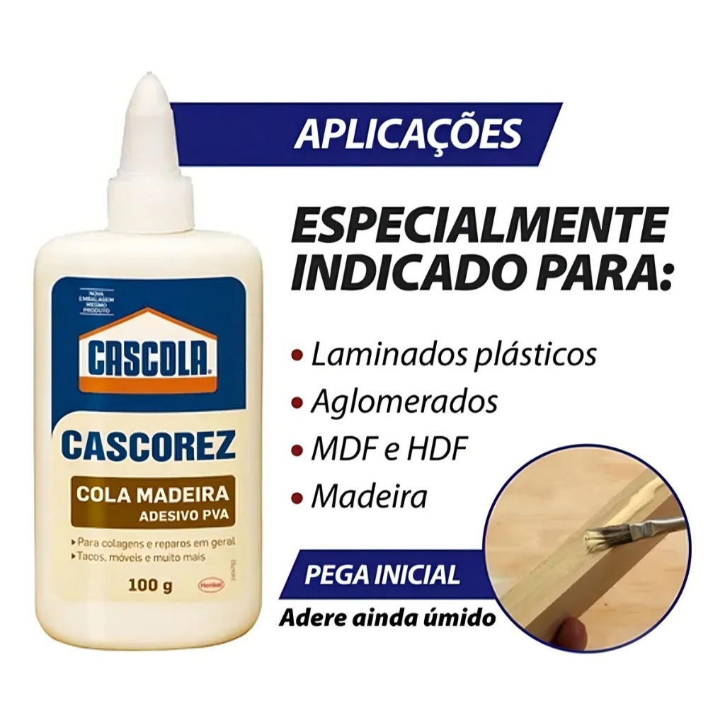 Cascola Cascorez Cola Madeira Móveis Artesanato 100gr Para reparos móveis e objetos em madeira, laminados plásticos