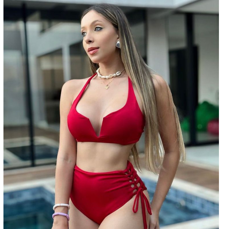 Biquini com bojo calcinha hotpant com detalhe em amarracao em Oferta na Shopee