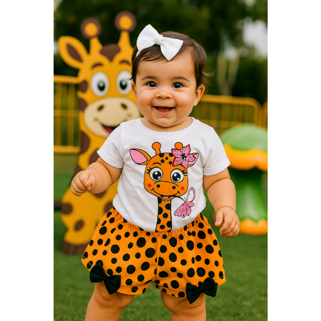 Conjunto bebe Verao T-Shirt com Short Laço com Faixa de Cabelo Moda Blogueirinha roupa Bebê Menina
