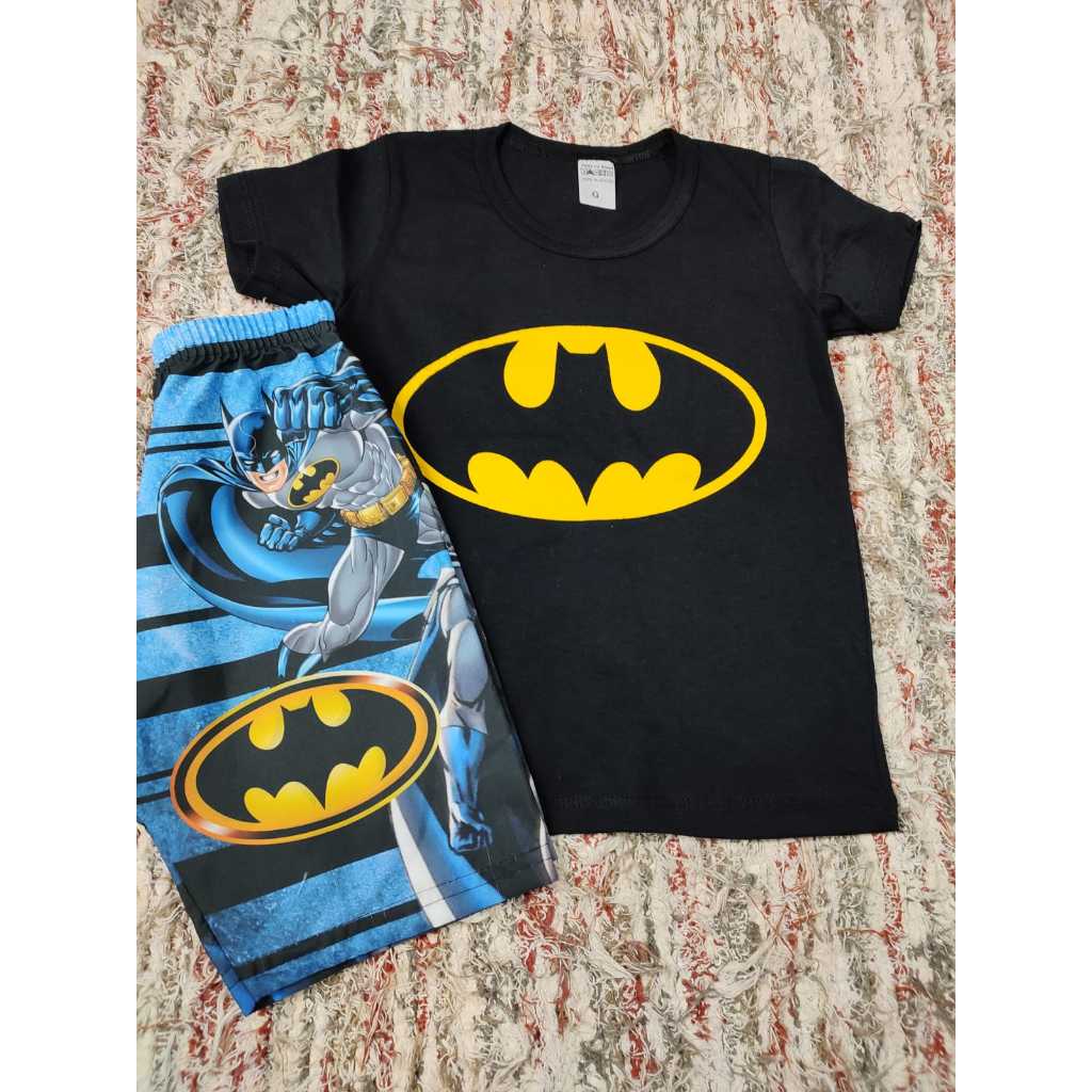 Conjunto de verao do Batman Infantil menino Camisa de Manga e Bermuda