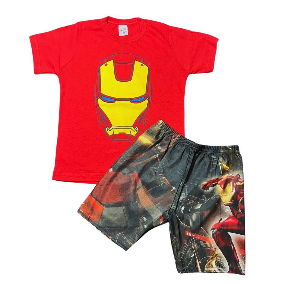 Conjunto Menino de Manga temático do Homem de Ferro Camisa e Bermuda Infantil