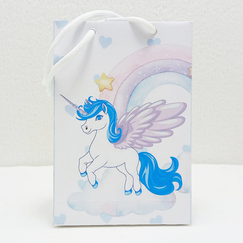 Sacolinha Surpresa Personalizada Unicórnio Azul - Lembrancinha (PEGUE E MONTE)