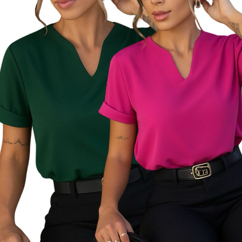 Kit Duas Blusas Manga Dobrada Detalhe V Tendência Evangelica Moda em Oferta na Shopee