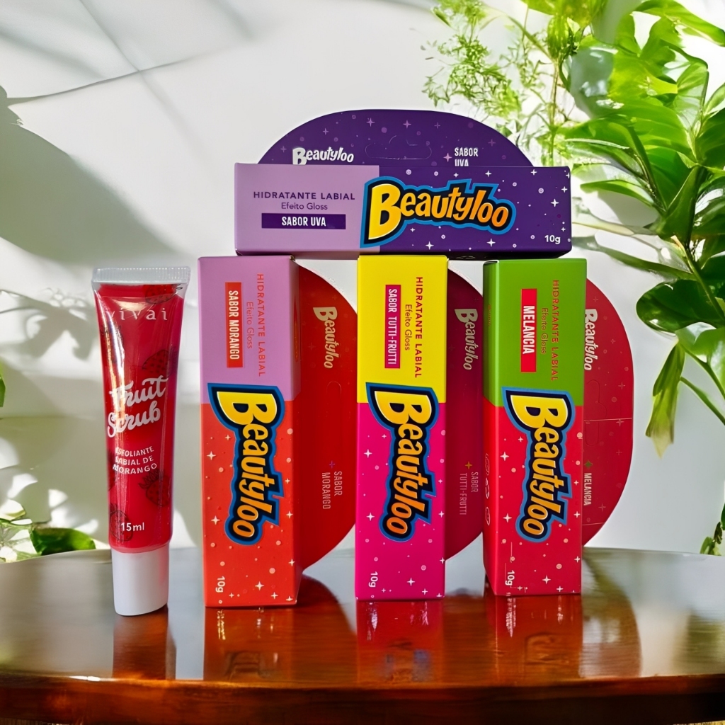 Kit Esfoliante Labial Fruit Scrub Morango Vivai + Hidratante Labial Beautyloo Facebeautiful Cuidados Labiais