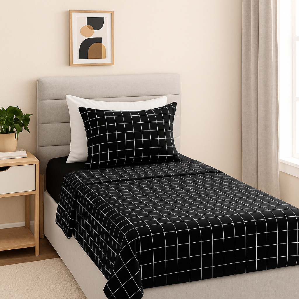 Jogo de Cama Lençol 4 Peças Solteiro / Solteirão / Viúvo – 180 Fios Algodão com Fronhas Bainha em Oferta na Shopee