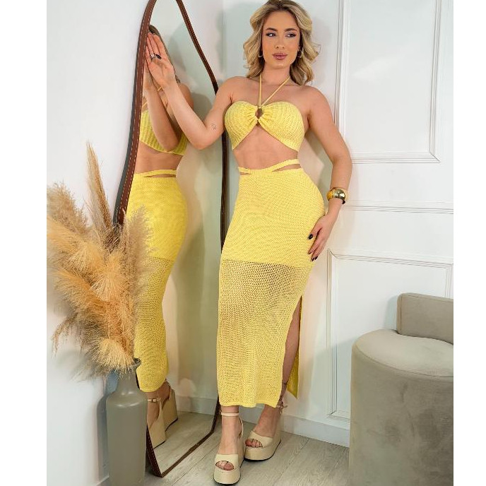 Conjunto Feminino Midi Tricô Modal Top e Saia Tricot Moda Verão em Oferta na Shopee