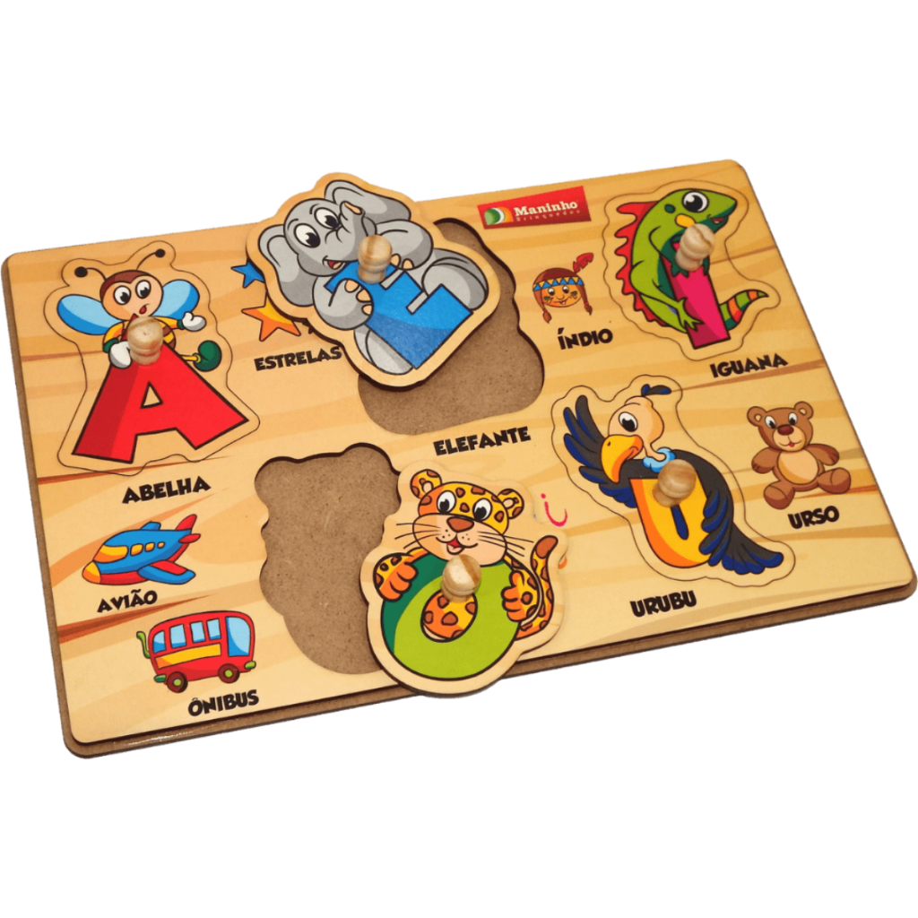 Puzzle Quebra Cabeça Painel Divertido Vogais Em Madeira 30 cm Brinquedo Educacional Divertido