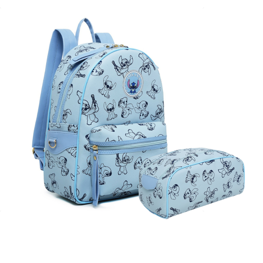 Kit Mochila e Necessaire Adulto Infantil Stitch Passeio Viagem Feminina Masculino Escolar