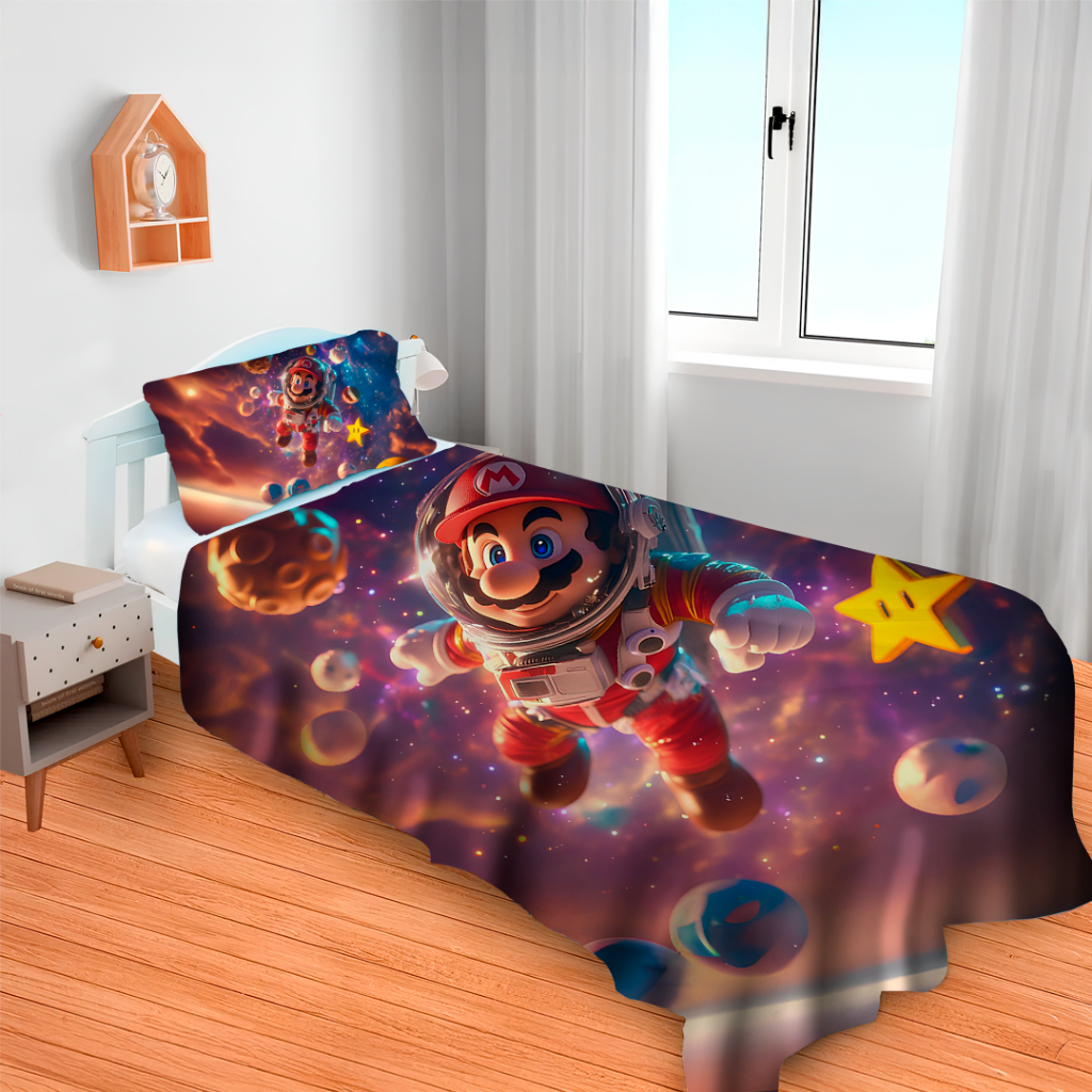 Lençol Cobre Leito Solteiro e Fronha Super Mario Criança em Oferta na Shopee