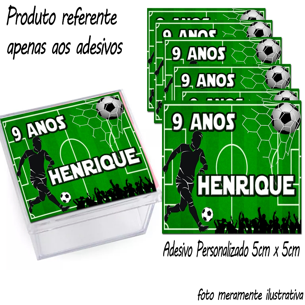 Adesivos personalizados 5cm x 5cm Tema Futebol Masculino/Feminino p/ caixinha Acrílica. Lembrancinha