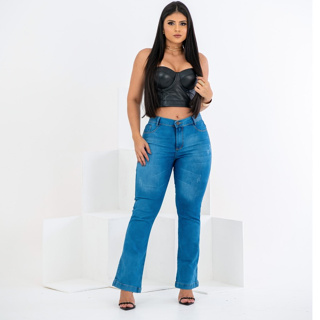 Calça Country Flare Jeans Feminina de Luxo  Cintura Alta com Lycra Modela Bumbum em Oferta na Shopee