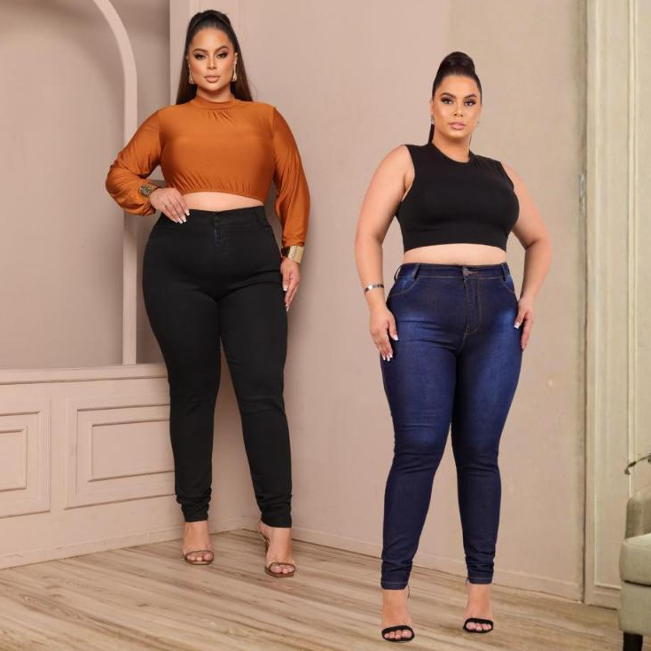 KIT 02 Calças Feminina Jeans 46 ao 56 plus size Direto Da Fabrica Skinny Cintura Alta com Elastano em Oferta na Shopee