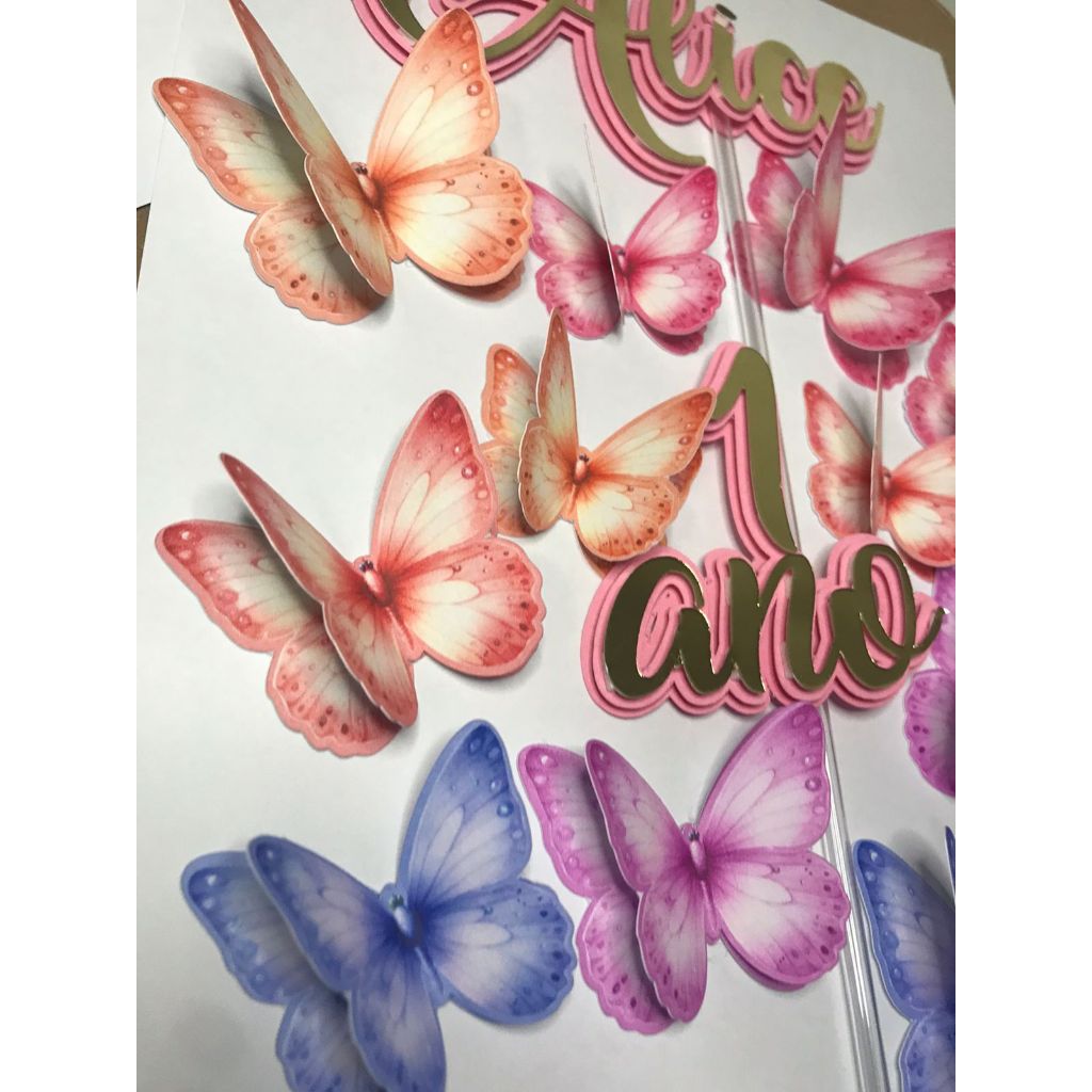 ✨TOPO DE BOLO PERSONALIZADO JARDIM DAS BORBOLETAS 3D, 20 BORBOLETAS TOPO PERSONALIZADO, MESVERSÁRIO — imagem 2 de 2
