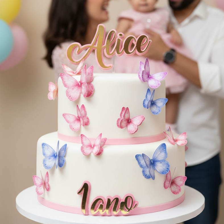 ✨TOPO DE BOLO PERSONALIZADO JARDIM DAS BORBOLETAS 3D, 20 BORBOLETAS TOPO PERSONALIZADO, MESVERSÁRIO