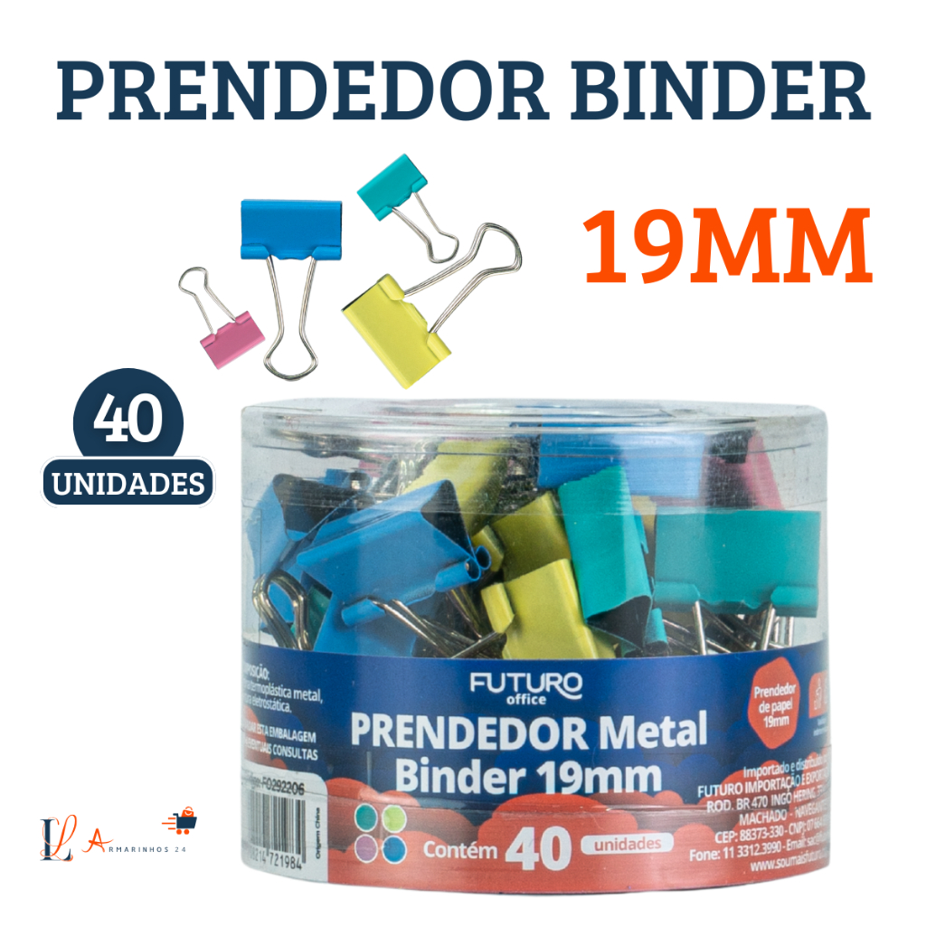 Kit com 40 Unidades Prendedor De Papel Binder Metal Clips Borboleta Colorido 19mm em Oferta na Shopee