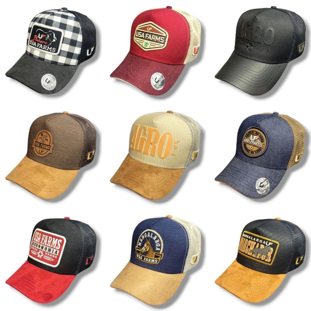 Boné Country  Texas Trucker  USA Farm Com Tela  Masculino Feminino  Aba Curva