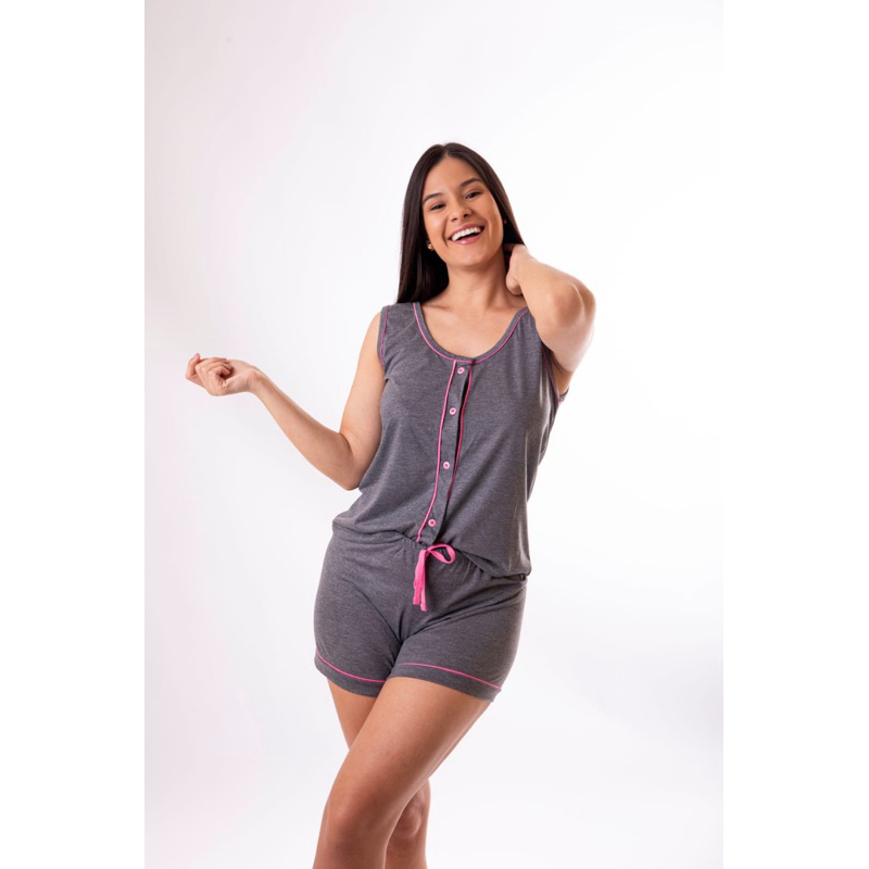 Pijama Feminino Regata com botões. em Oferta na Shopee