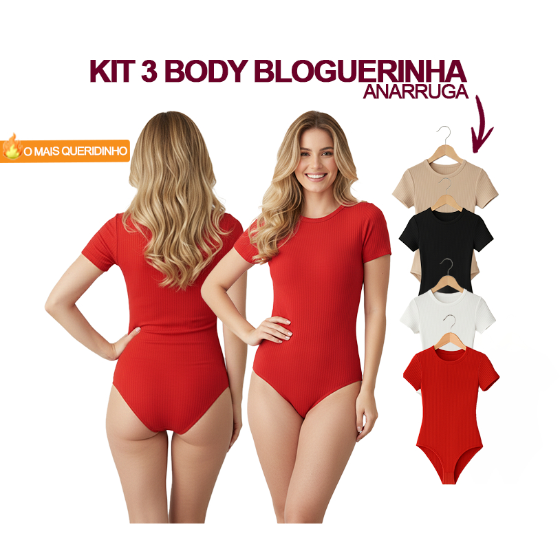 Body Manga Curta Canelado Feminino Atoalhado Anarruga Manguinha Premium Elastano