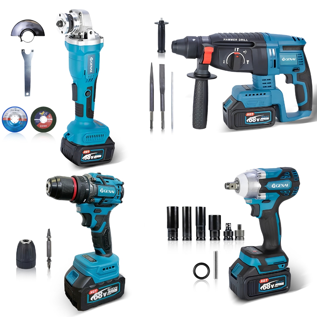 Kit 4 em 1 Ferramentas Motor 68V Brushless 2 Baterias Com Maleta Parafusadeira Furadeira Esmerilhadeira Lixadeira em Oferta na Shopee