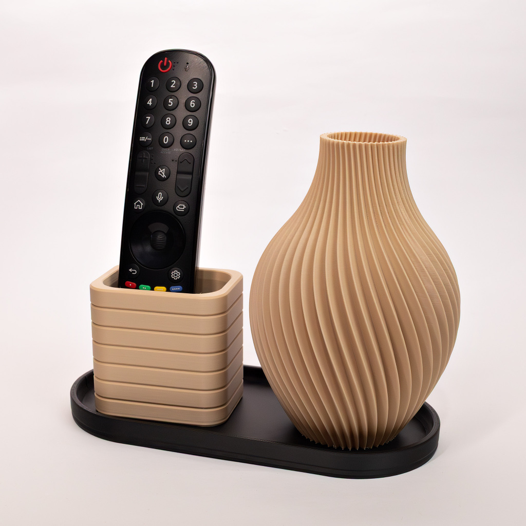 Kit Porta Objeto Controle Remoto e Vaso Decorativo Moderno Design Sala Escritório Rack Casa