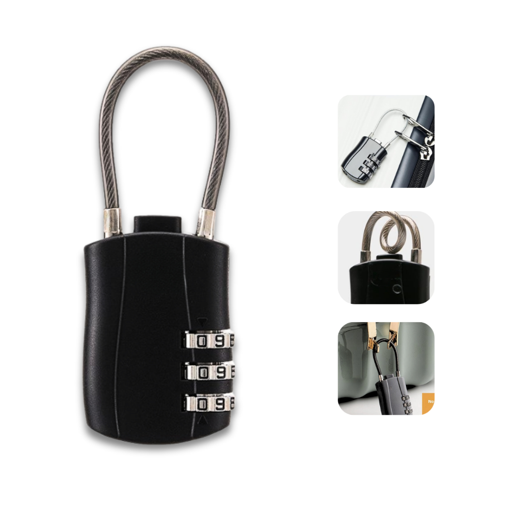 Imagem Cadeado com Senha 3 Dígitos para Mala, Bagagem, Armário e Academia | Cabo de Aço Resistente Ideal para Viagem