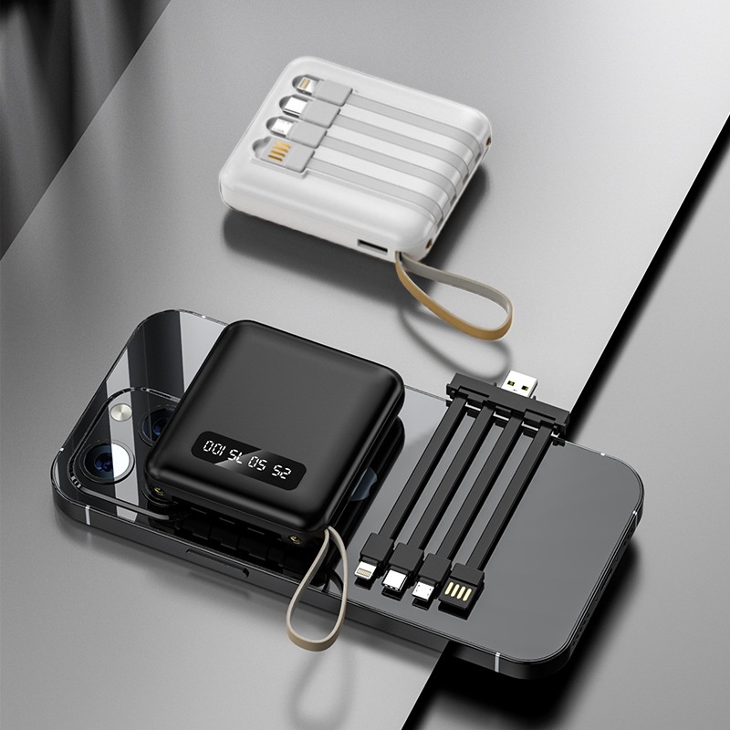Carregador Portátil 10000mah Com 4 Cabos De Carregamento Rápido LED Banco De Potência Digital REAL