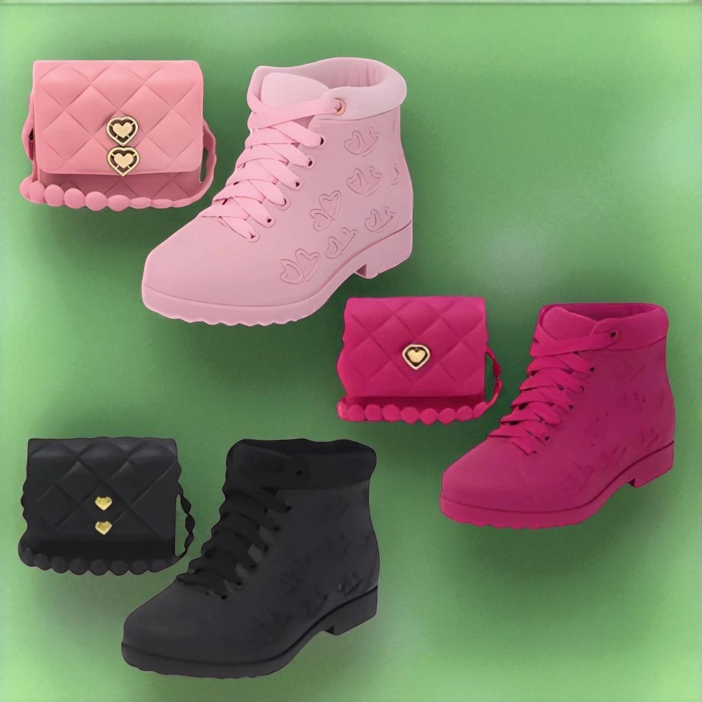 Conjunto Infantil Bota + Bolsinha Coração Feminino | Material Confortável E Impermeável OffMR