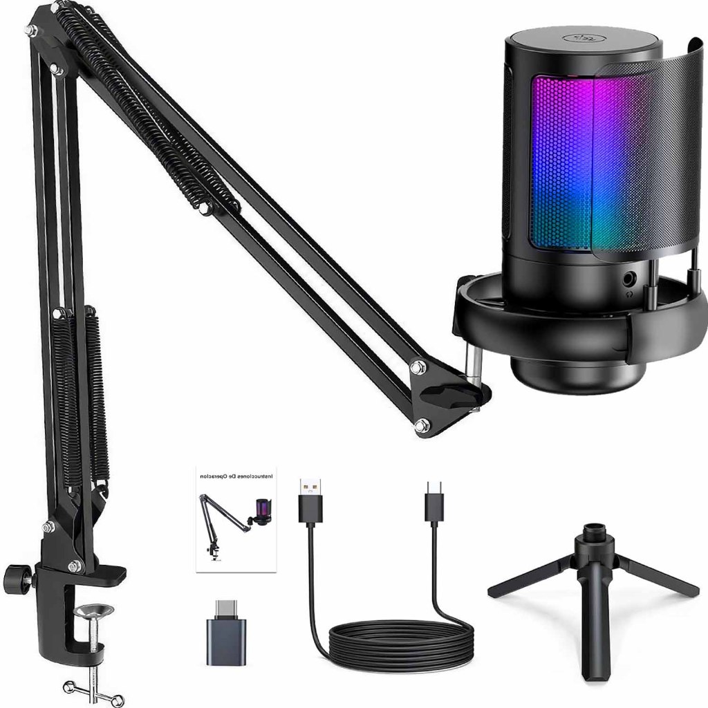 Microfone Rgb Condensador Cardioid Usb Ampligame Com Tripé