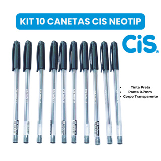 Caneta Esferográfica CIS Neotip 0.7mm Preta – Kit com 5 ou 10 Unidades Ponta Fina Escrita Suave em Oferta na Shopee