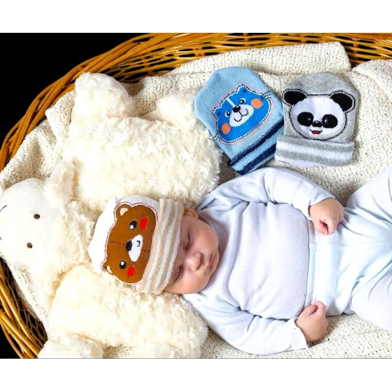 Kit de 3 Touca infantil para Meninos com estampa diferentes recém nascido e de 4/12 messes em Oferta na Shopee