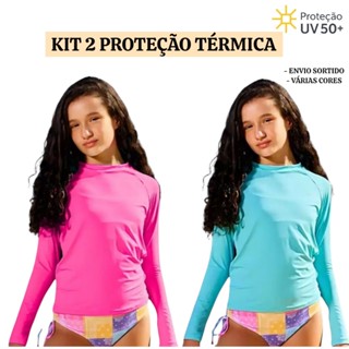 Kit 2 Camisa Térmica Juvenil Menina 2 a 14 anos Blusa Proteção Solar Uv50+ em Oferta na Shopee