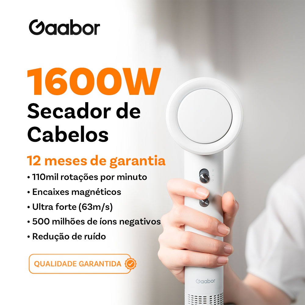 Gaabor Secador 127V 110000 RPM Secagem Rapida Ionizacao Inclui Brushes Preto HD M02B M02C