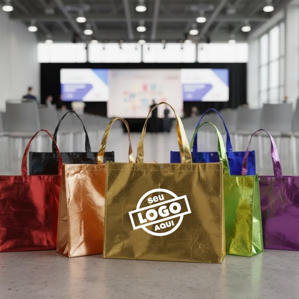 Kit 50 Sacola Tnt Metalizado 45x35x11 Personalizada C/ Logo em Oferta na Shopee