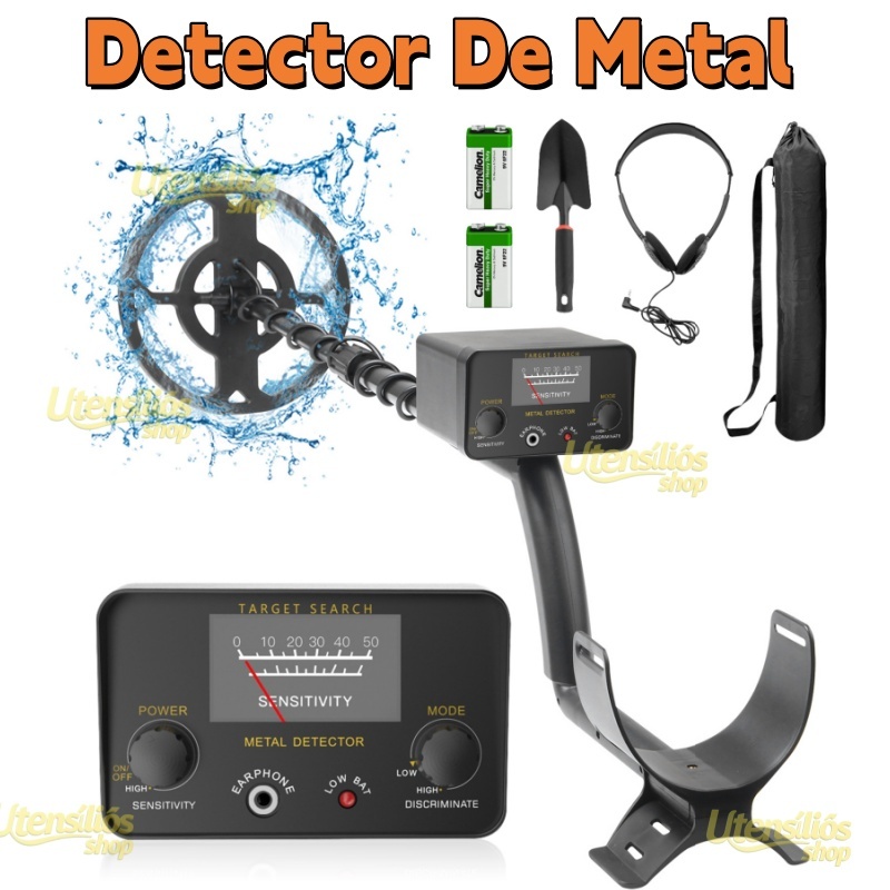 Detector De Metal E Ouro Prova De Agua Com Fones Ouvido E Pá