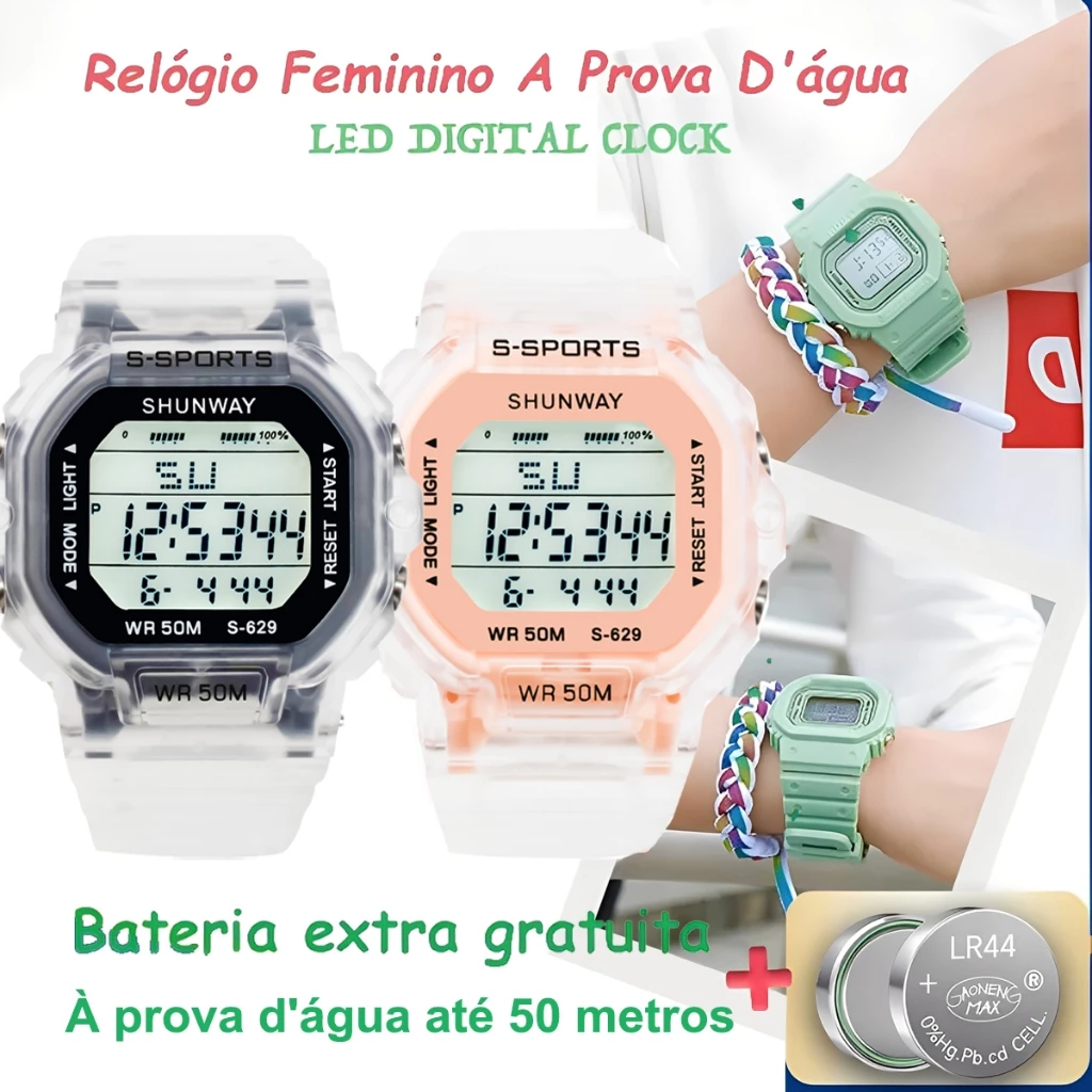Relógio Feminino Digital À Prova D'Água De Pulso Esportivo Original Led Unissex Presente Ideal