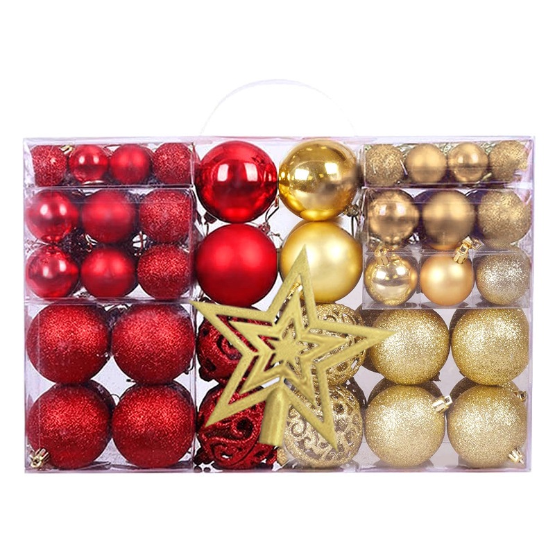 Kit Maleta Com 100 Bolas De Natal Decoradas Brilho Glitter 4 cm