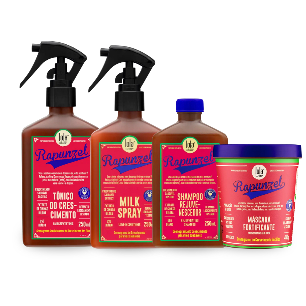 Rapunzel Lola Cronograma Capilar Crescimento Rejuvenescedor Fortificante - Shampoo + Máscara + Tônico + Spray
