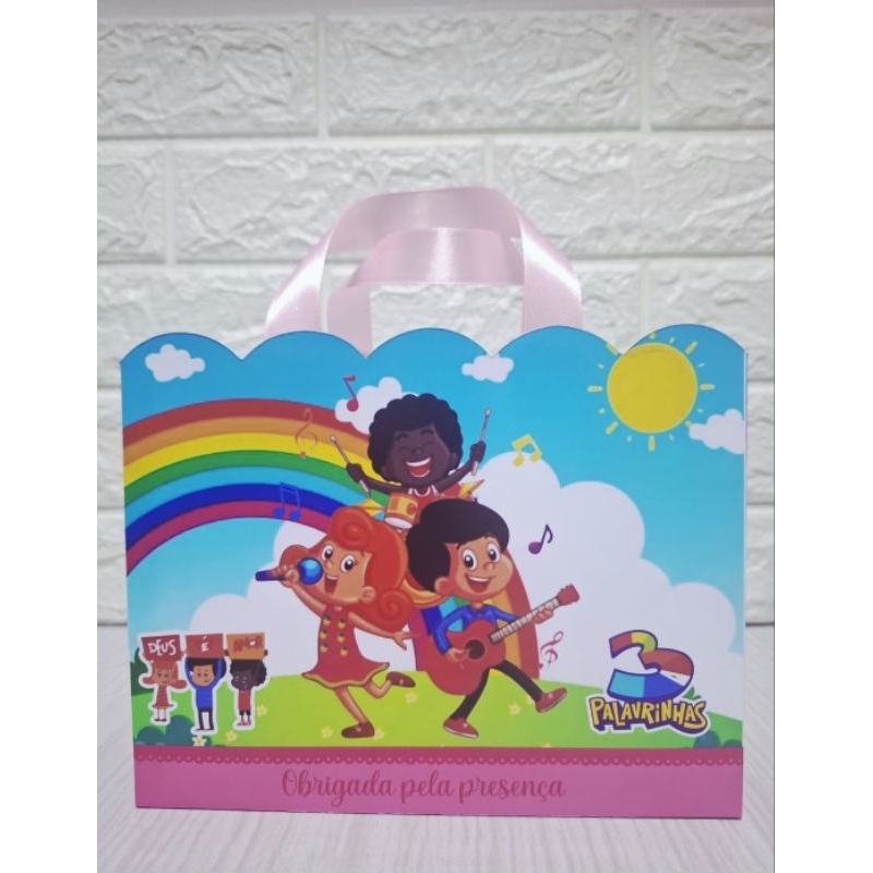 PEGUE E MONTE - Kit 10 Sacolinhas Surpresa Personalizada Lembrancinha Tema 3 Palavrinhas Rosa Menina