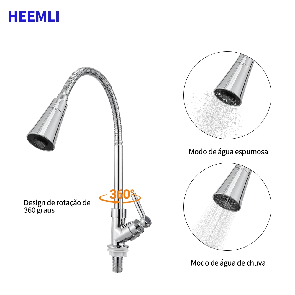 Heemli Torneira Gourmet Cozinha para Bancada e Parede de Cozinha com Chuveiro Flexível 360° para Pia de Cozinha Gourmet em Oferta na Shopee