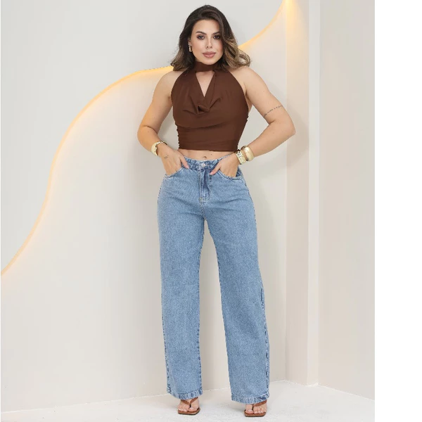 Calça Jeans Wide Leg Feminina Pantalona 100% Jeans Tecido Grosso