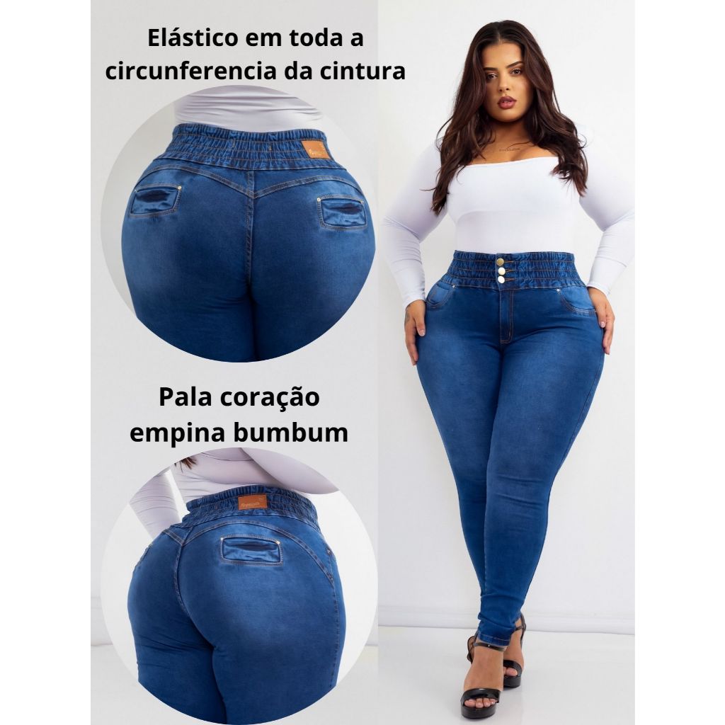 Calça Jeans Plus Size Cintura Alta 3% de Lycra em Oferta na Shopee