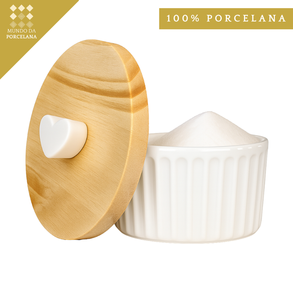 Saleiro de Porcelana Branco Coração 320ml Porta Sal Grosso