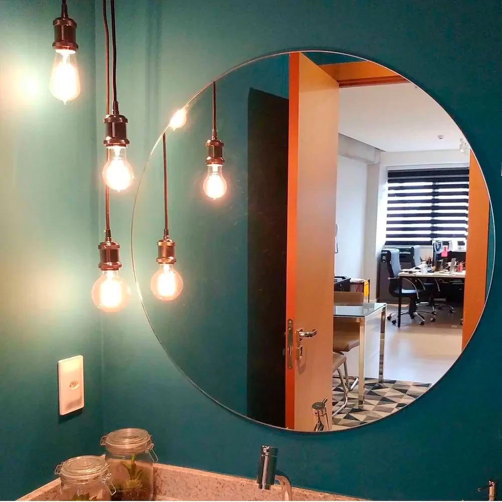 ENVIO FULL Espelho Redondo 60x60 de Vidro Premium Fita Dupla Face - Moderno, Lapidado Decorativo - Facil Instalação