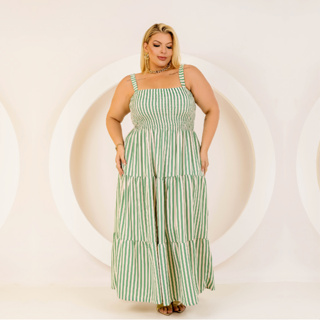 Vestido Plus Size Longo Alça Busto em Lastex Saia com Babados Elegante em Oferta na Shopee