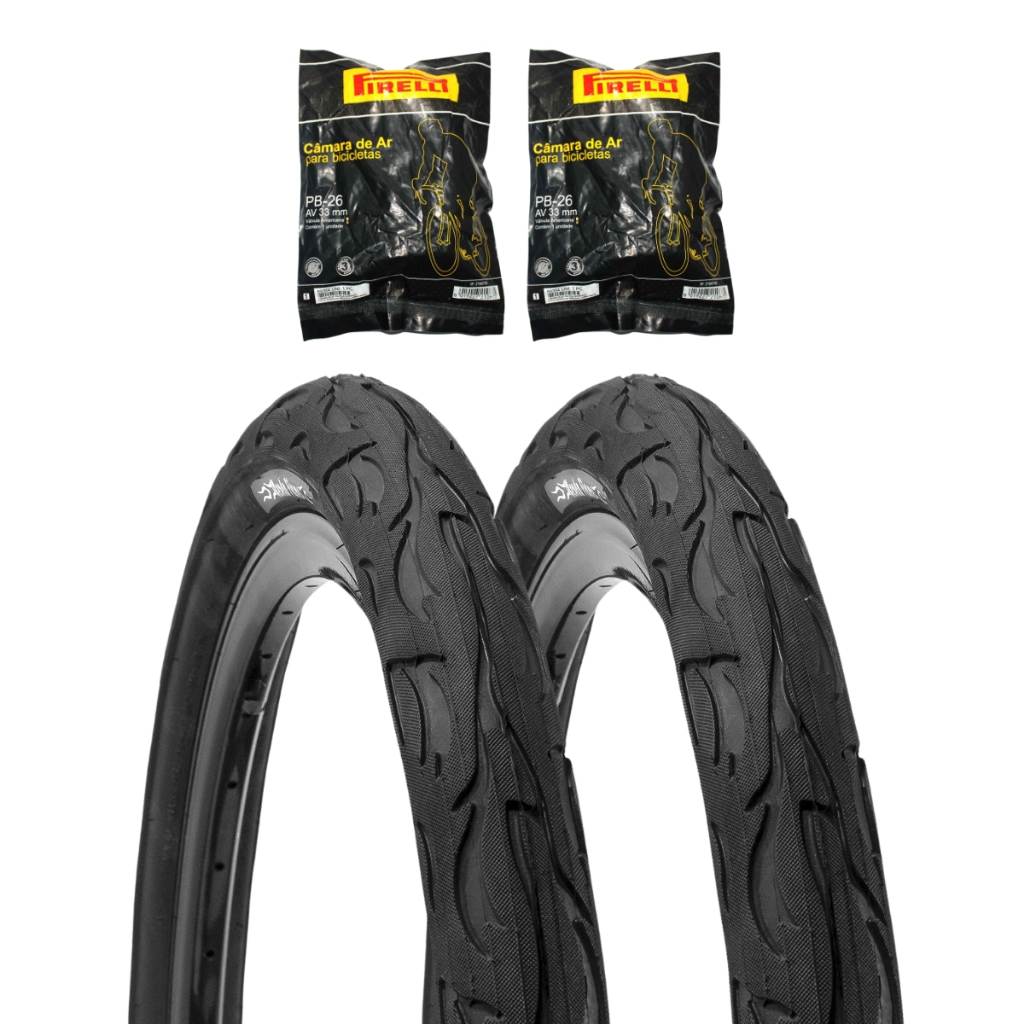 PNEU KENDA FLAME 26X2.125 + CAMARA 26 PIRELLI SLICK Preto 50-559 ARO 26 Mountain Bike MTB