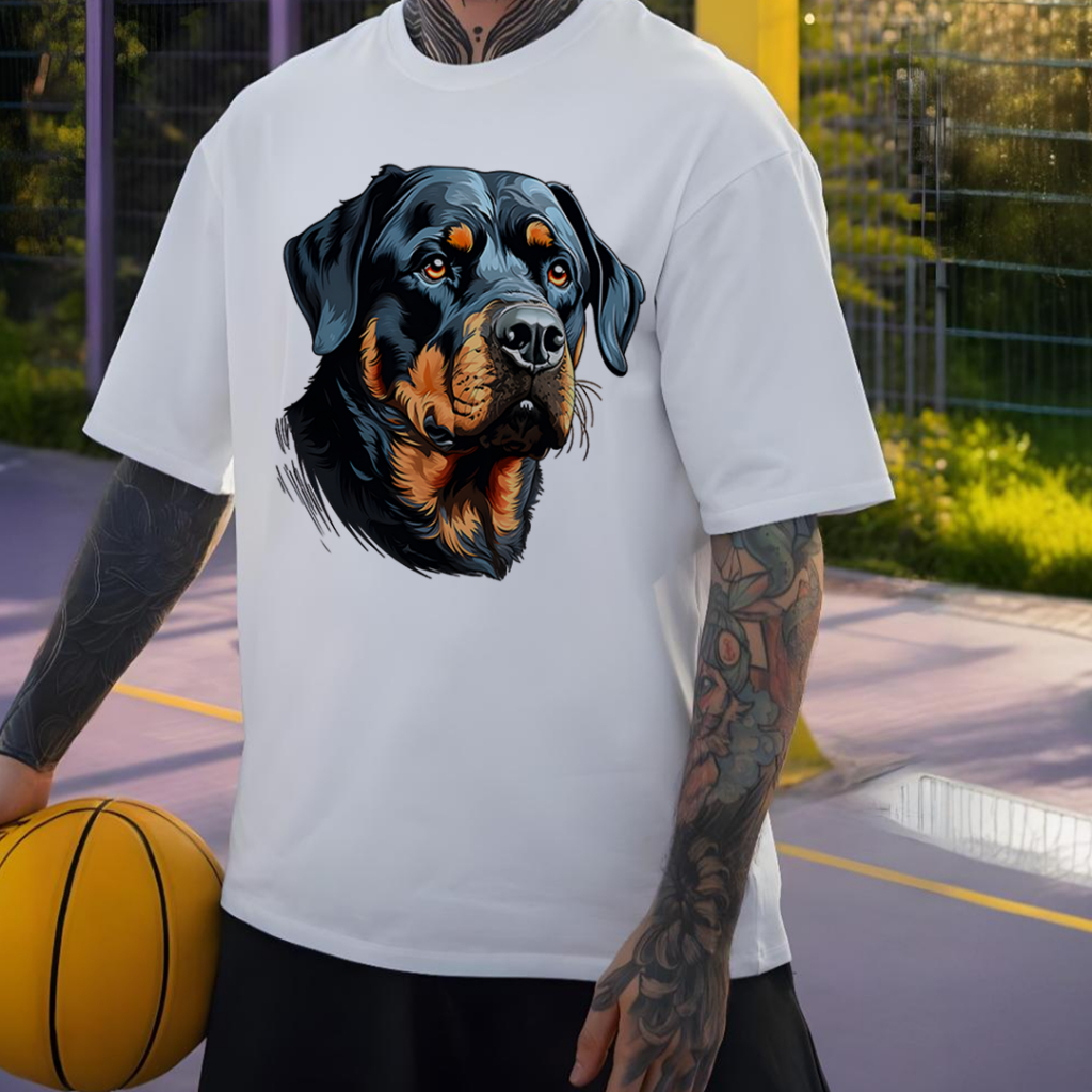 Camiseta Oversized Estampada Rottweiler Cachorro 100% Algodão Streetwear Amantes de Dogs Unissex