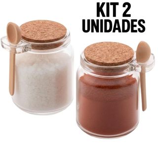 Pote de Vidro com Colher em Bambu e Tampa Rolha 240ml Lyor - Saleiro e Porta Condimento
